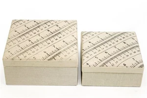 Set 2 Tape Measure Vintage Cream / Black Square Fabric Storage Sewing Box Gift - Picture 1 of 1