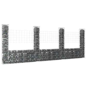 NNEVL U-shape Gabion Basket with 4 Posts Iron 380x20x150 cm - Bild 1 von 6
