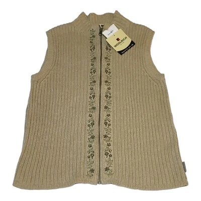 Nuevo con etiquetas Chaleco Suéter Woolrich Para Mujer Talla M Caqui Cremallera Completa Acanalado Bordado Raime Foto 1 de 4