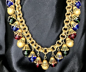 Vtg Miriam Haskall Bib Choker Neacklace Art Glass Dangling Beads Brass - Picture 1 of 19