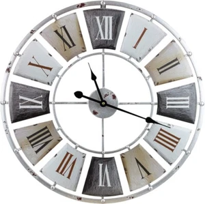 Oversized Wall Clock Home Decor Vintage Hanging Round Large Battery Metal 24 In - Picture 1 of 8