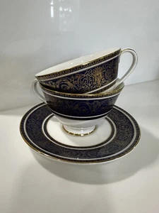 Royal Doulton Imperial Blue 2 Cups 2 Saucers Tea Coffee Set - Picture 1 of 9