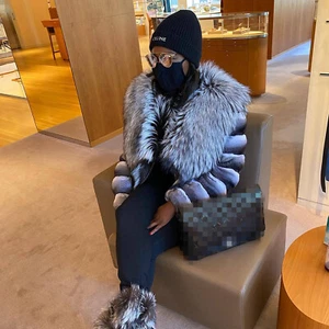 2025 Women New Chinchilla Coat with Silver Fox Collar Real Rex Rabbit Fur Jacket - Picture 1 of 6