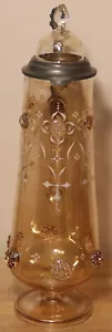 17+" Tall Antique glass German stein with Prunts & hand painted enamel - large - Picture 1 of 5