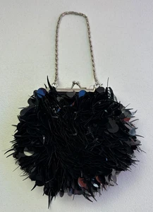 Abendtasche schwarz Perlen baumeln rund Scheibe Party formell Cocktail Kiss Lock Handtasche - Bild 1 von 9