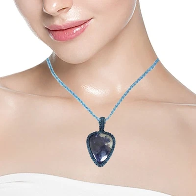 Collar Macramé Macramé Sodalita Collar Hilo Peruano y Piedra Tejido Foto 1 de 4