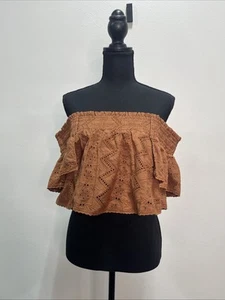 NWT- Greylin Women's Alecia Brown Embroidered Off Shoulder Crop Top Blouse XS - Picture 1 of 14