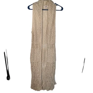 Womens Mudd Beige Long Loose Knit Bohemian Sweater Vest S Layers Festival Granny - Picture 1 of 8