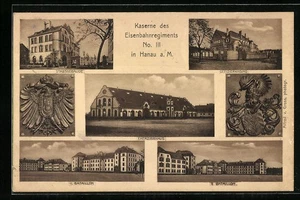 AK Hanau a. M., Kaserne des Eisenbahnregiments No. III, Stabsgebäude, Wappen, O  - Picture 1 of 2