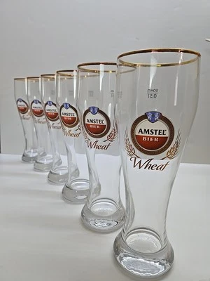 JUEGO DE 6 VASOS PILSNER CERVEZA TRIGO AMSTEL VINTAGE CERVECERÍA HOLANDESA AMSTERDAM NUEVO Foto 1 de 3