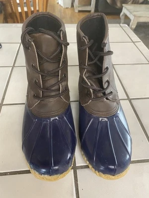 Merona утка ботинки женщин маленький синий кожаный водонепроницаемый ботинки размер 8 - Изображение 1 из 4