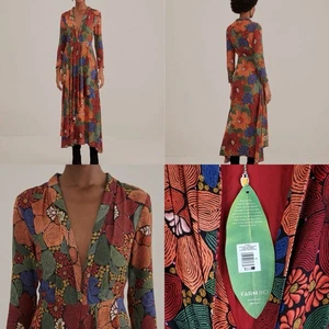 Farm Rio Anthropologie Maxikleid Gr. Small schwarz Blumen genäht LS Boho neu - Bild 1 von 14