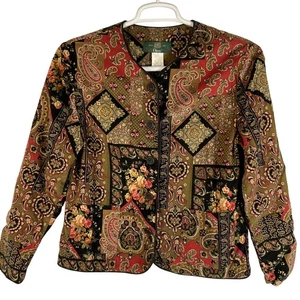Giacca blazer donna ORVIS patchwork paisley floreale taglia 12 velluto a coste vintage - Foto 1 di 14