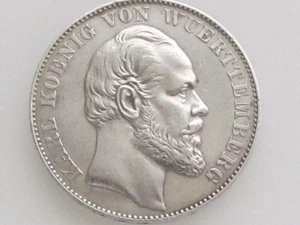 KARL KOENIG VON WUERTTEMBERG GERMAN STATES COMMEMORATIVE .900 SILVER COIN  - Picture 1 of 12
