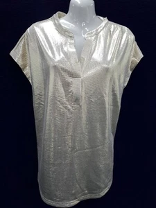 NEW Crossroads Women Top Blouse Shirt Gold Foil Cap Sleeve Size L 12 RRP $59.99 - Picture 1 of 7