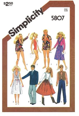 Simplicity 5807 Pattern Barbie Ken Fashion TEEN DOLL Wardrobe - Image 1 of 4
