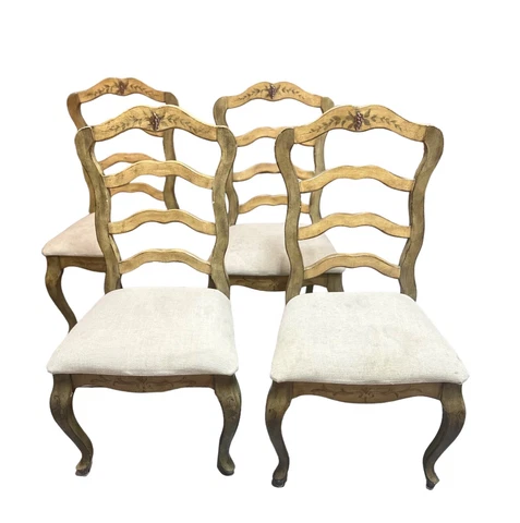 French Country Dining Ladder Back Set Four Back 4 Side Chairs Wood Vintage Cover