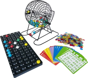 Juego de Bingo Jumbo - Jaula de Metal de 11 Pulgadas de Alto con Tablero de Llamadas, 7/8" Bingo Ba - Imagen 1 de 12