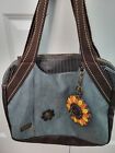 Chala Faux Leather And Canvas Bowling Bag Purse With Flower Coin Purse