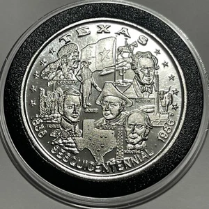 Texas History Sesquicentennial Vintage Coin 1 Troy Oz .999 Fine Silver Round 999 - Picture 1 of 11