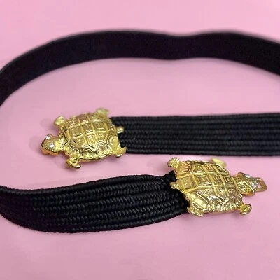 Vintage 70’s BRASS TURTLE BELT BUCKLE Elastic Waist Costume Boho HOLLYWOOD - Image 1 of 2