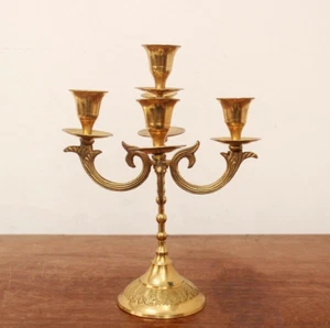 Candle Holder Stand 5 Branch Brass Candelabrum Altar Vintage Home Decor Gift Art - Picture 1 of 5