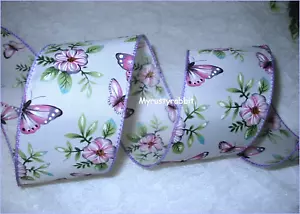 2-1/2" Spring Butterfly Ribbon Wired Edge ~ Easter Wreath Bow - 5 Yds - Picture 1 of 3
