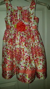 Youngland Multicolor Floral Niña Vestido Con Flor Brillos Cinta Talla 5 Pascua - Imagen 1 de 12