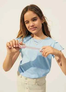 Mango Girls Blue Ruffled Sleeve T-shirt Age 7-8 Years BNWT - Picture 1 of 7
