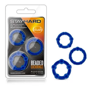 Blush - Genuine Stay Hard Stretchy Beaded Male Enhancement Cock Ring Set - Blue - Picture 1 of 4