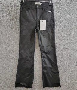 Hidden Happi Crop Flare Coated Jeans Women's 26 Black Pocket Button Zip Closure - Picture 1 of 17