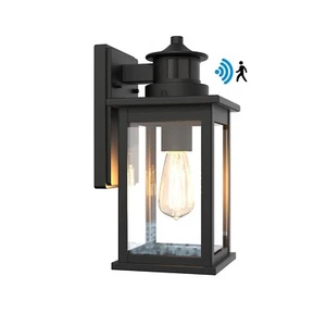 Motion Sensor Wall Light Outdoor Porch Yard Wall Lantern Lamp E27 Black IP44 - Picture 1 of 8