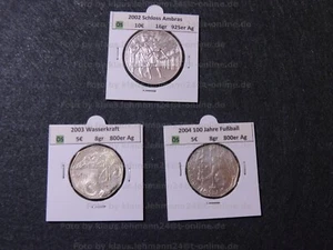Österreich 10€ + 2x 5€ Münzen, 2002 Schloss Ambras, 03 Wasserkraft, 04 Fußball - Bild 1 von 2