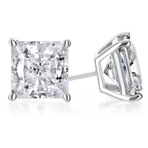 1 ct. Moissanite Princess Stud Earrings - Solid 14k White Gold - Sparkling - Picture 1 of 4