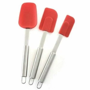 Norpro 3pc Silicone / Stainless Steel Bowl Scraper Spoonula Spatula Set - Red - Picture 1 of 8