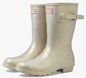 New HUNTER Original Short Nebula Rubber Rain Boots Pale Gold Size 9 - Picture 1 of 5