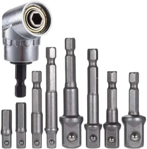9 Pcs Socket Adapter Impact Hex Shank Drill Bits Set 1/4" 3/8" 1/2" Right Angle - Picture 1 of 10