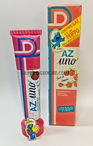 AZ UNO RASPBERRY SMURF TOOTHPASTE SMURF ORIGINAL VINTAGE 1984 NEW WITH GADGETS - Picture 1 of 8