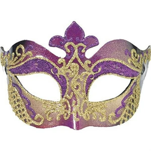 Purple and Gold Glitter Fleur de Lis Venetian Masquerade Mask with Eyeglass Arms - Picture 1 of 1
