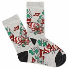 Rockin' Elf Carols Women Crew Socks Size 9-11 Grey K Bell Holiday Fashion New*