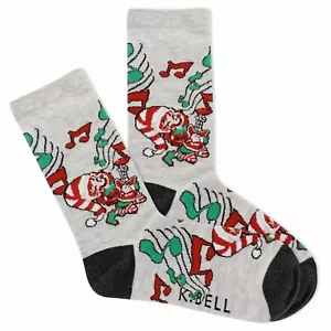 Rockin' Elf Carols Crew-Damensocken Größe 9-11 grau K Bell Urlaub Mode neu* - Bild 1 von 1