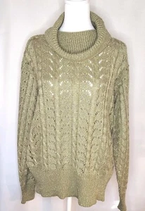 Suéter Valerie Stevens Dorado Metálico Cable Abierto Tejido Capucha Cuello Talla Pequeña [329] - Imagen 1 de 15