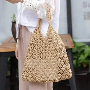 Knitted Rattan Large Capacity Handbag – Stylish Beach Tote - Picture 1 of 12