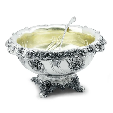 Tiffany & Co Chrysanthemum Sterling Punch Bowl & Ladle 1895 Cover