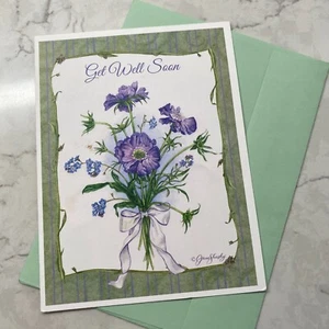 Jane Shasky Get well Soon Purple Flower Bouquet Health & Wellness Greeting Card - Picture 1 of 5