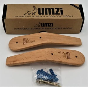 Set of 2 UMZi Handcrafted Beech Wood Coat Hooks Entryway Bathroom Kitchen NEW!! - Picture 1 of 4