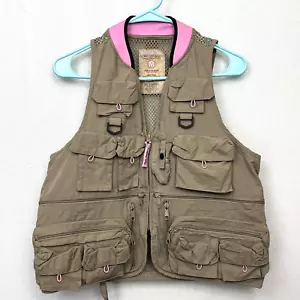 MASTER SPORTSWOMAN Fly Fishing Vest Womens M Khaki Pink 26 PocketsTrout Jacket - Picture 1 of 5