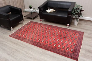 4x7 Vintage Traditional RED Geometric Hand Knotted Wool Oriental Area Rug - Picture 1 of 18