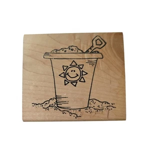 White Works 1999  Beach Sand Shovel Bucket Rubber Stamp Sun Crafting 3.5" - Picture 1 of 4