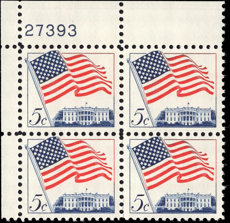 US Scott # 1208, Flag over White House, Plate Block of (4) 1963 5¢ Stamps, MNH - Image 1 of 1